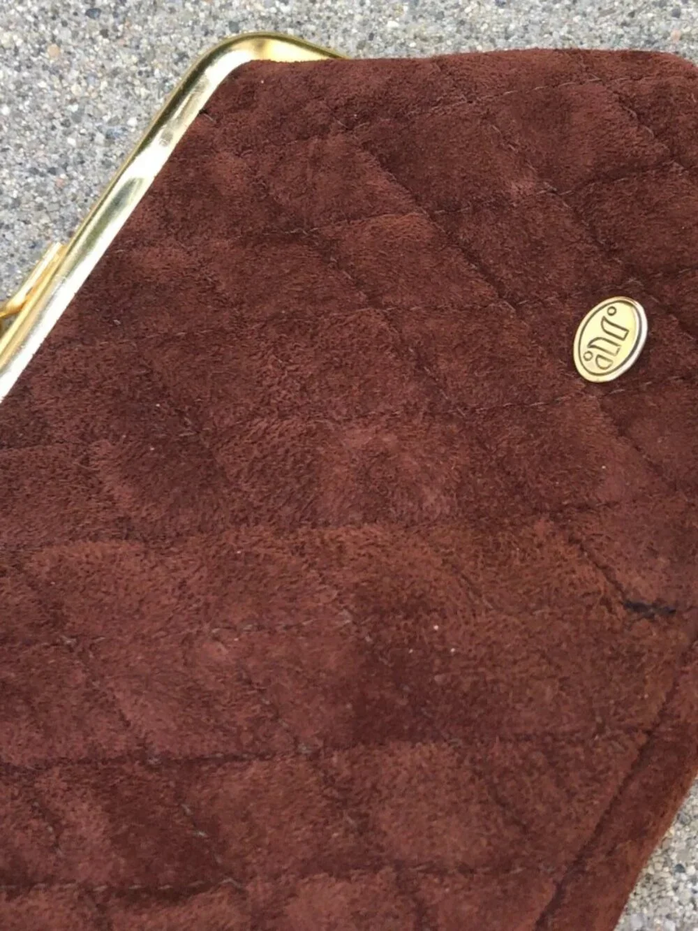 Vintage AR Quilted Coin Purse Wallet Clutch Women's Brown Leather Suede 6